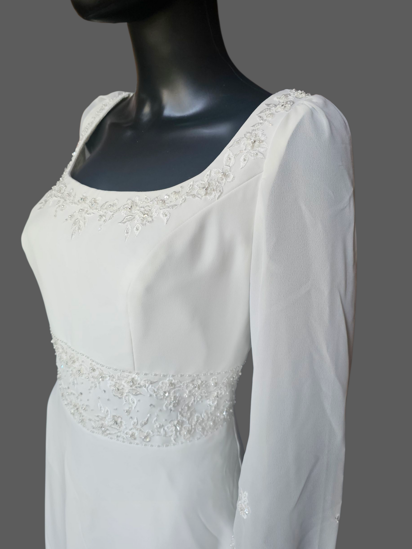 Vintage Ivory Chiffon Empire Waist Scoop Neck Renaissance Sleeve Wedding Dress - Mori Lee
