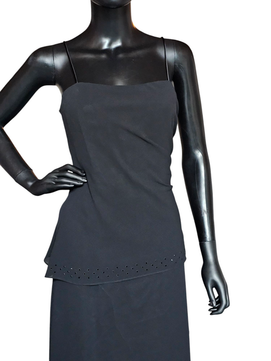 Black Crepe Asymmetrical Straight Cut Formal Dress