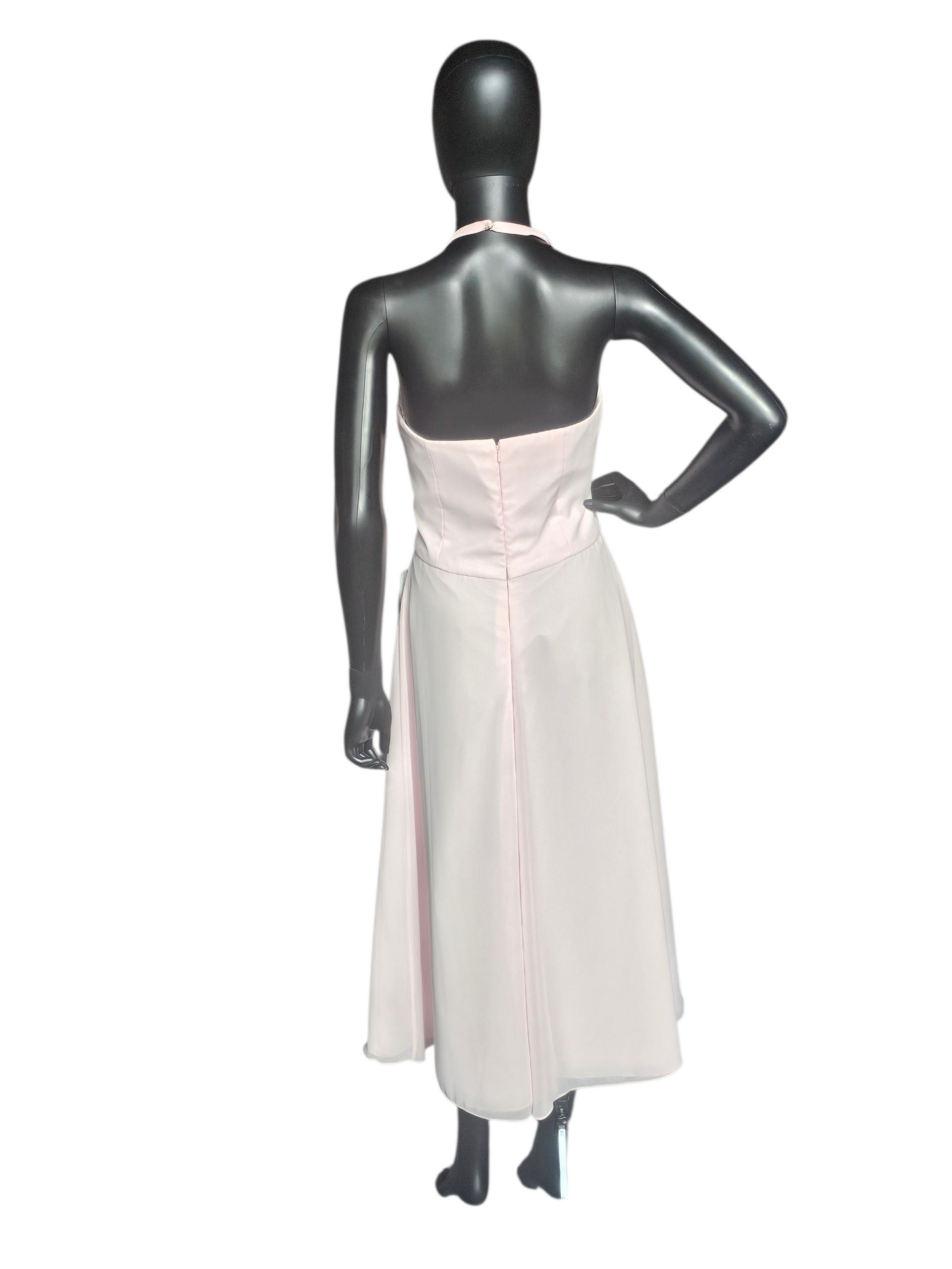Petal Pink Chiffon Shirred Halter Party/Cocktail Midi Dress NWOT- Mori Lee