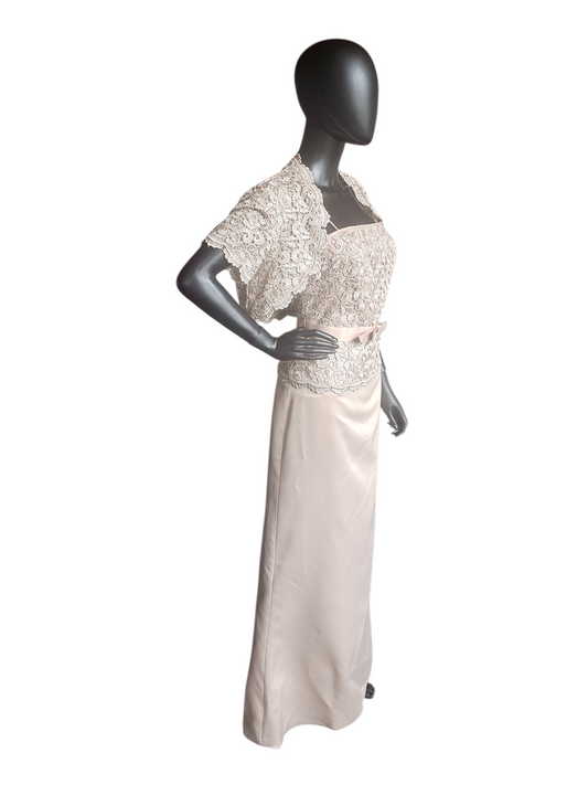Gold Lace Fitted Satin W/Jacket Formal Dress - Cachet