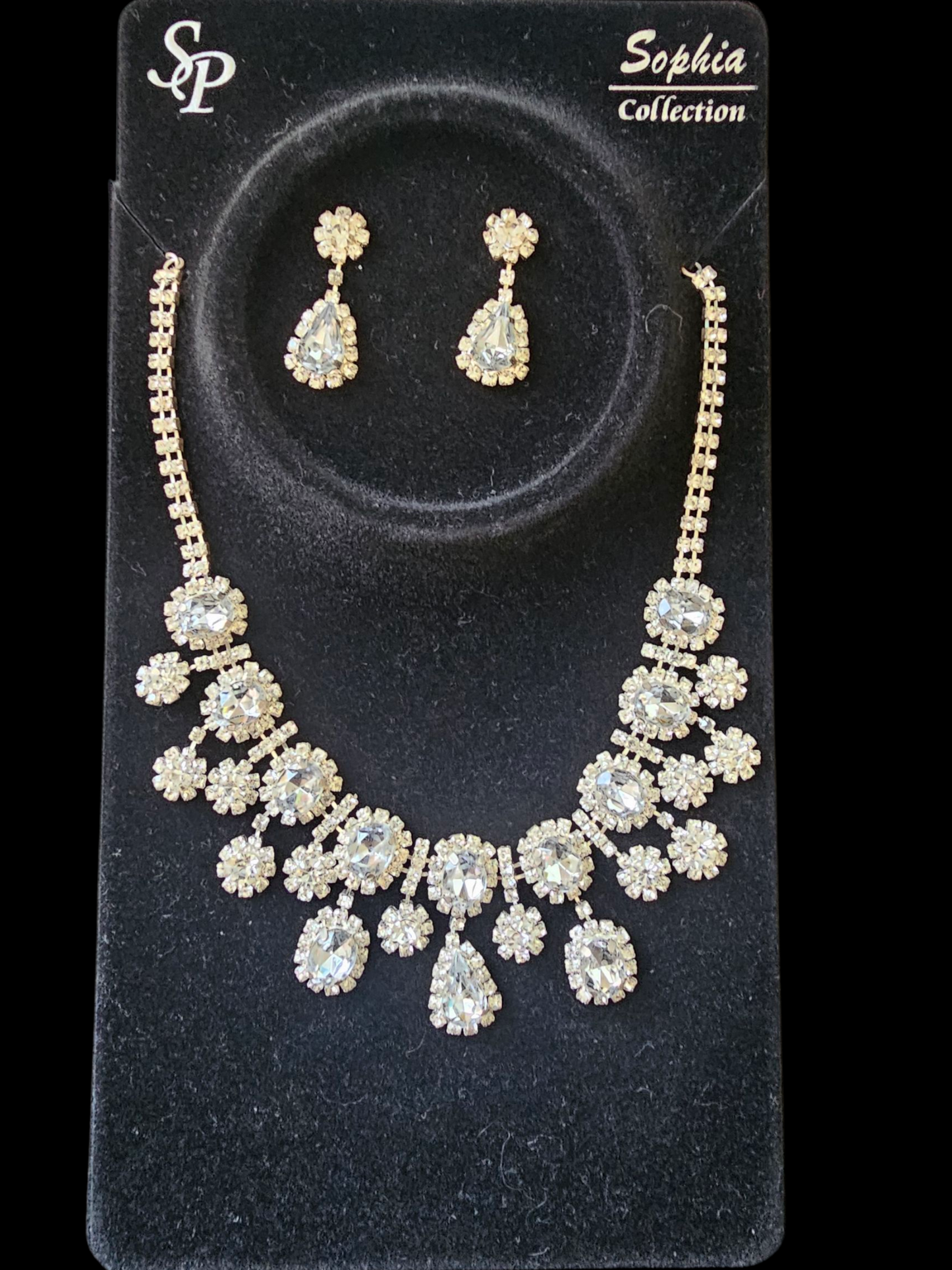 Large White Crystal Cluster Necklace/Earring Set