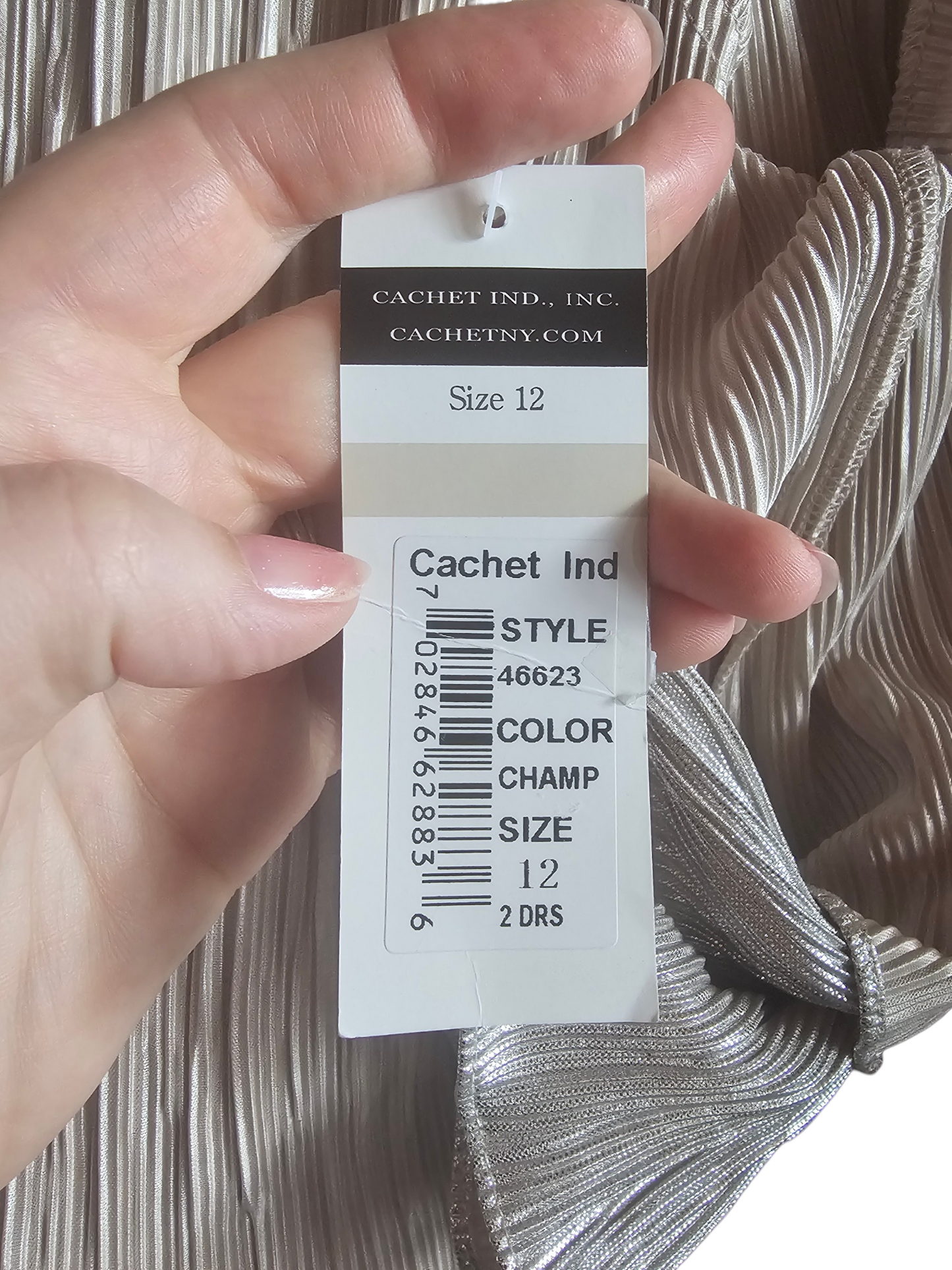 Champagne Metallic Crinkle Fabric W/Jacket NWT Maxi Formal Dress - Cachet