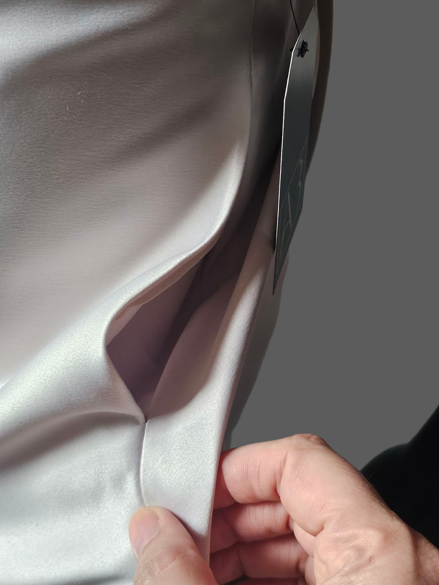 Dew Drop (Silver) Off Shoulder Satin Full Length A-Line Formal Dress - Mori Lee