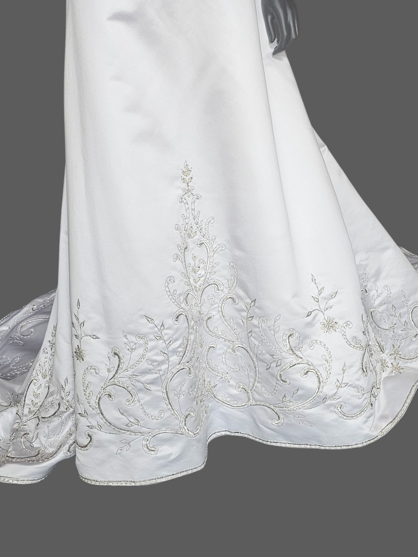 White Satin Drop Waist A-Line Wedding Gown - Casablanca