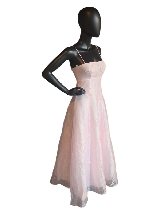 Vintage Y2K Baby Pink A-Line Organza Overlay Rose Details Formal Dress - Zum Zum