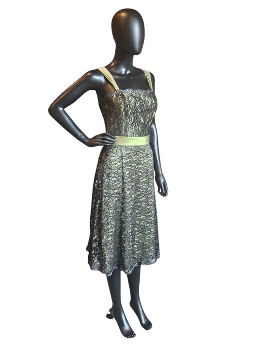 Apple Green/Black Lace A-Line Cocktail Dress - Alexia