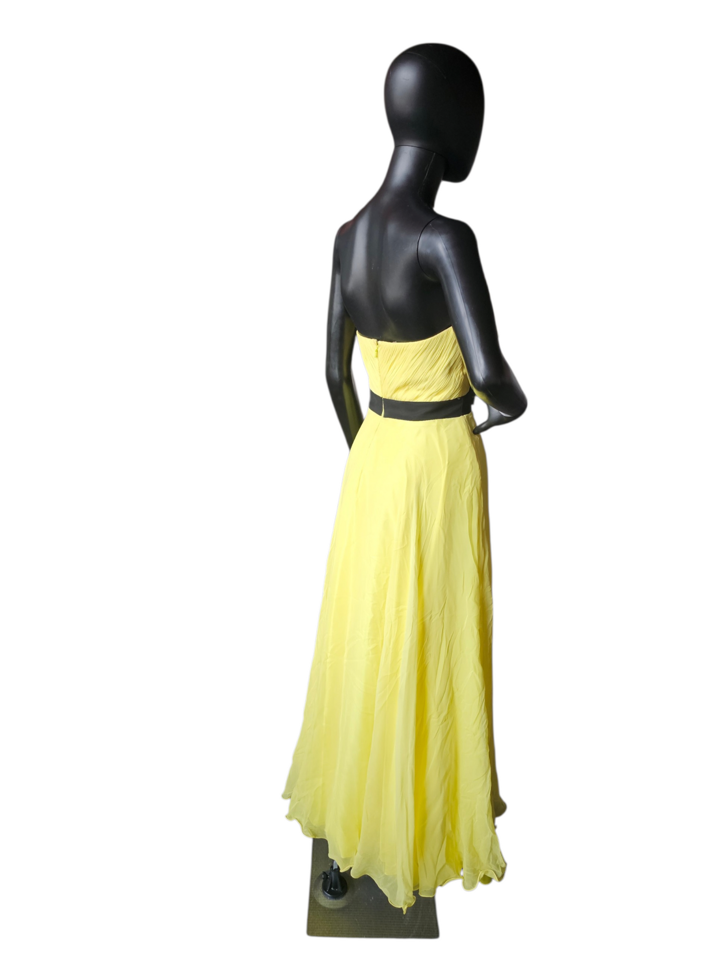 100% Silk Yellow/Black A-Line Formal Dress - Alyce Designs