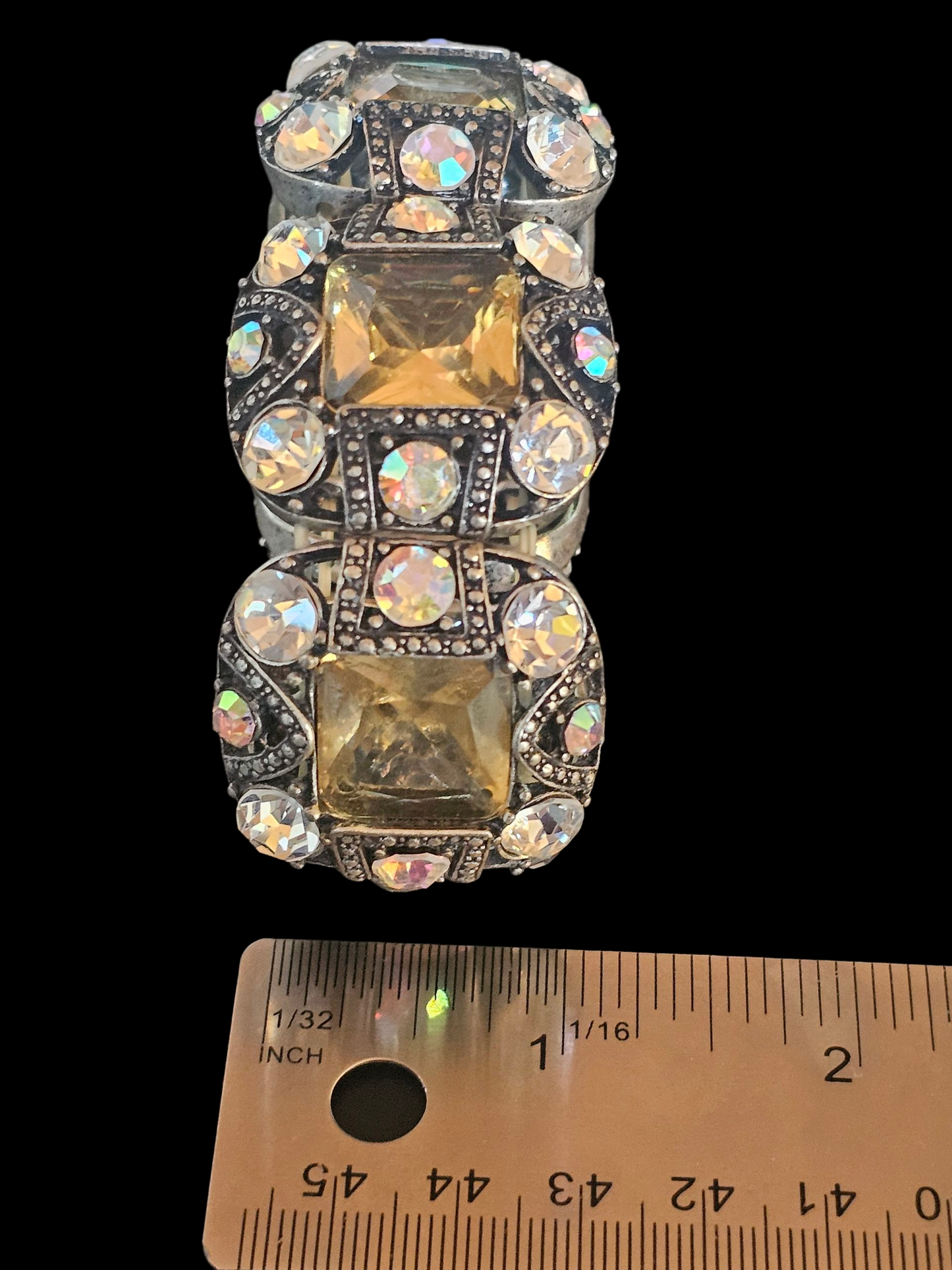 Large Antique Silver Crystal Stretch Bracelet