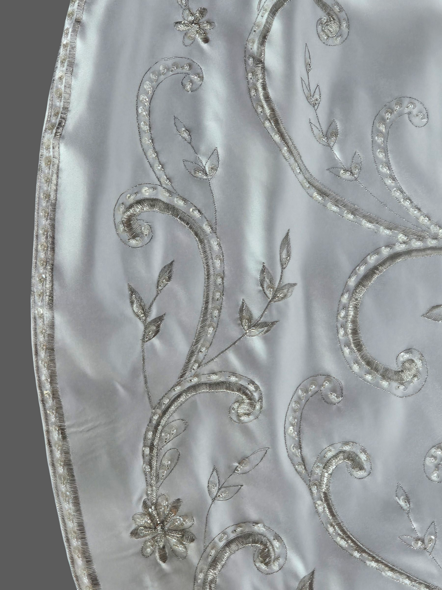 White Satin Drop Waist A-Line Wedding Gown - Casablanca