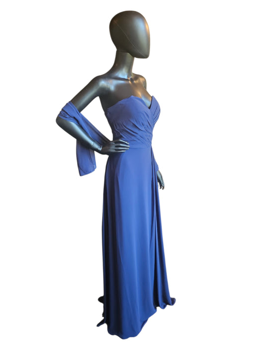 Sapphire Chiffon Sweetheart Side Ruched A-Line W/Shawl Maxi Formal Dress - Mori Lee