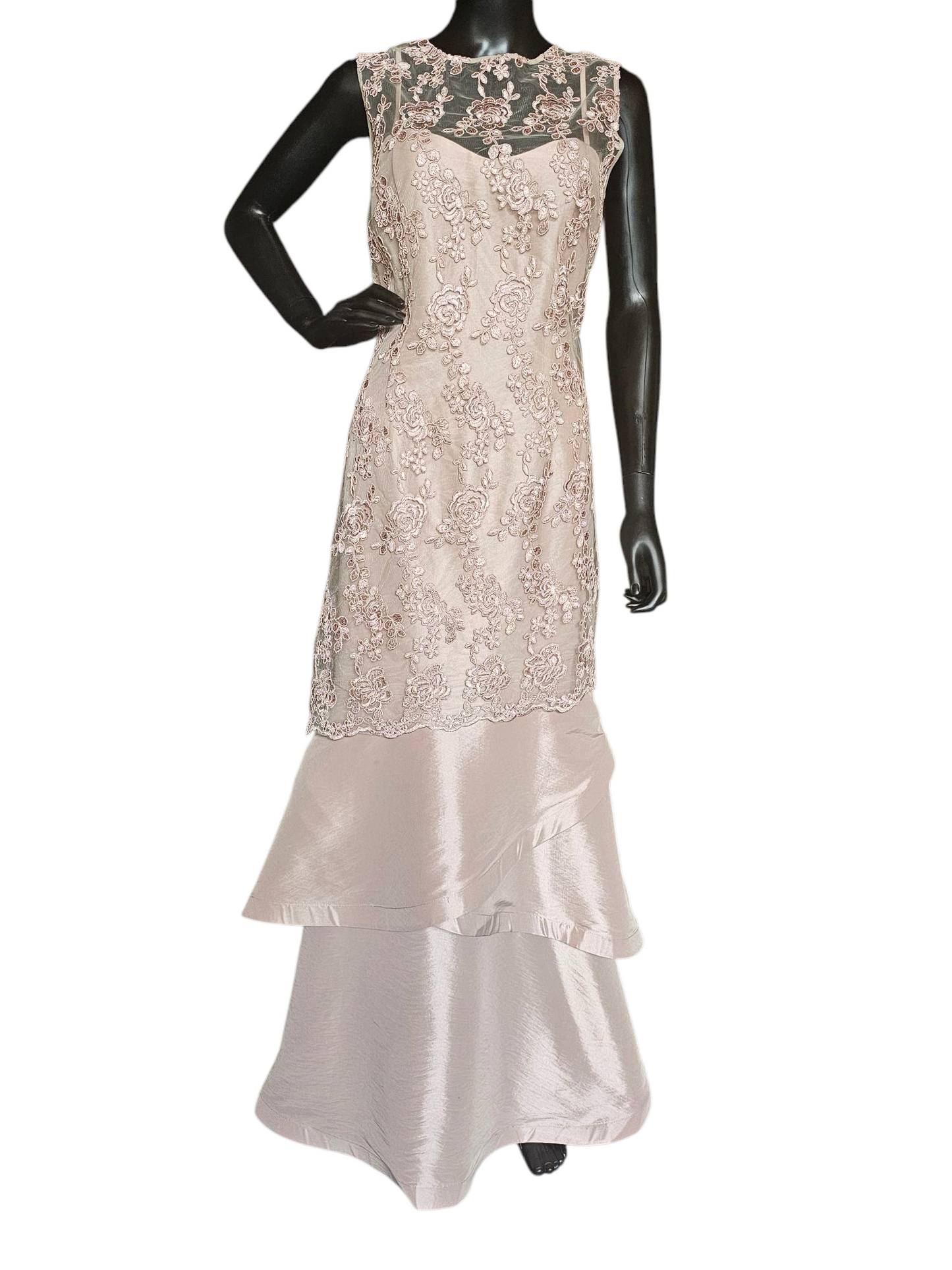 Vintage Rose Lace Overlay Formal Gown -