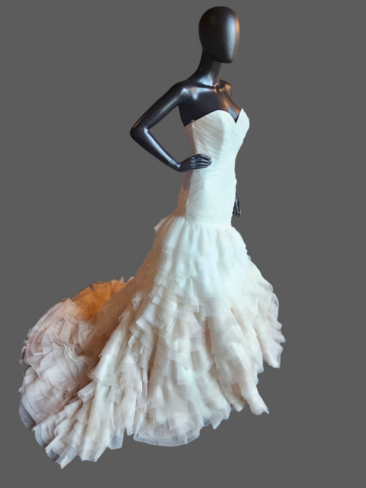 Ivory/Gold Ombre Fit/Flare Ruffle Sweetheart Wedding Gown - Mori Lee