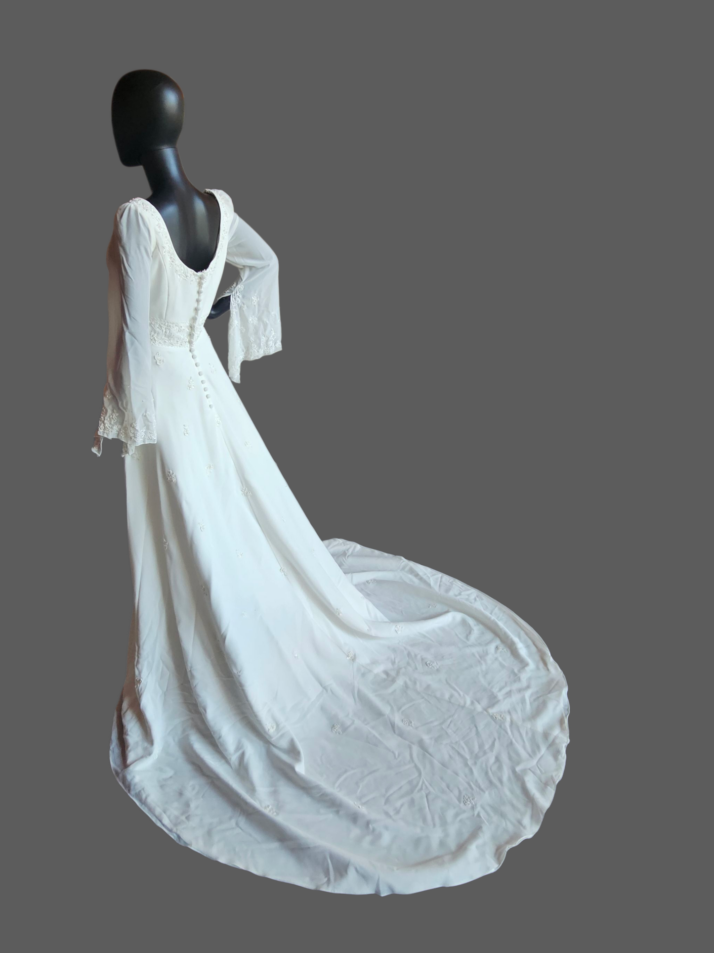 Vintage Ivory Chiffon Empire Waist Scoop Neck Renaissance Sleeve Wedding Dress - Mori Lee