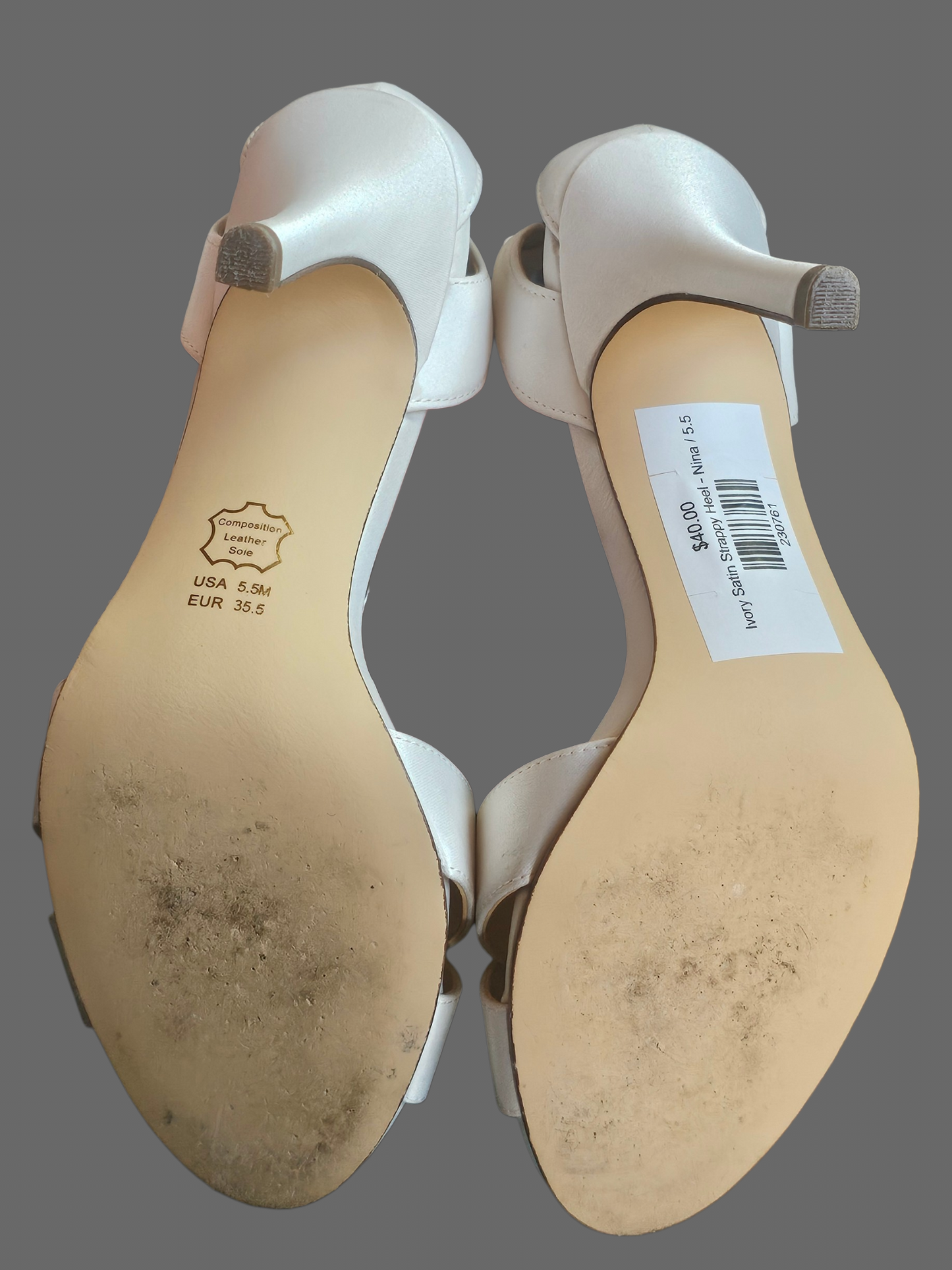 Ivory Satin Strappy Heel Sandal - Nina