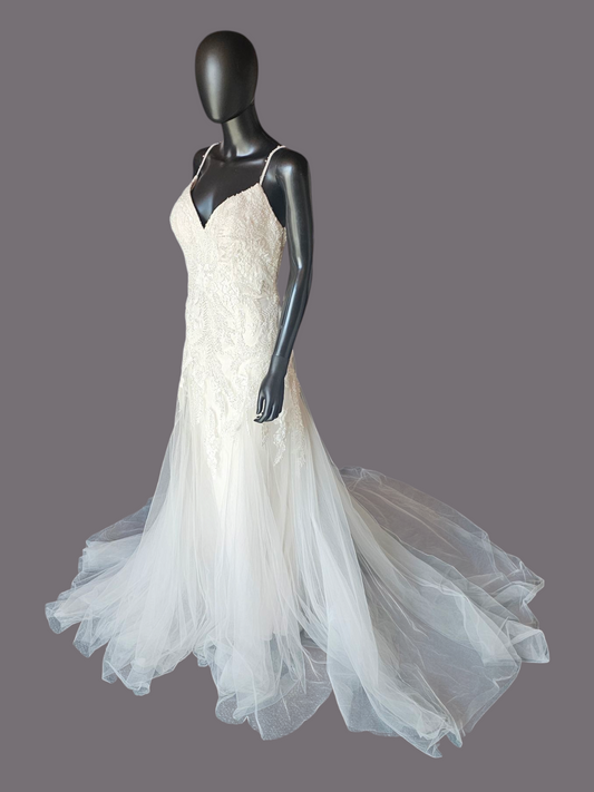 Ivory Beaded Fit/Flare Illusion Wedding Gown - Allure NWT