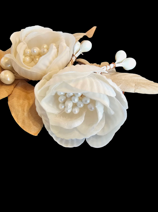Ivory/Taupe Paper Flower Hair Clip - Marionat