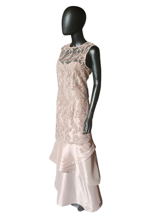 Vintage Rose Lace Overlay Formal Gown -