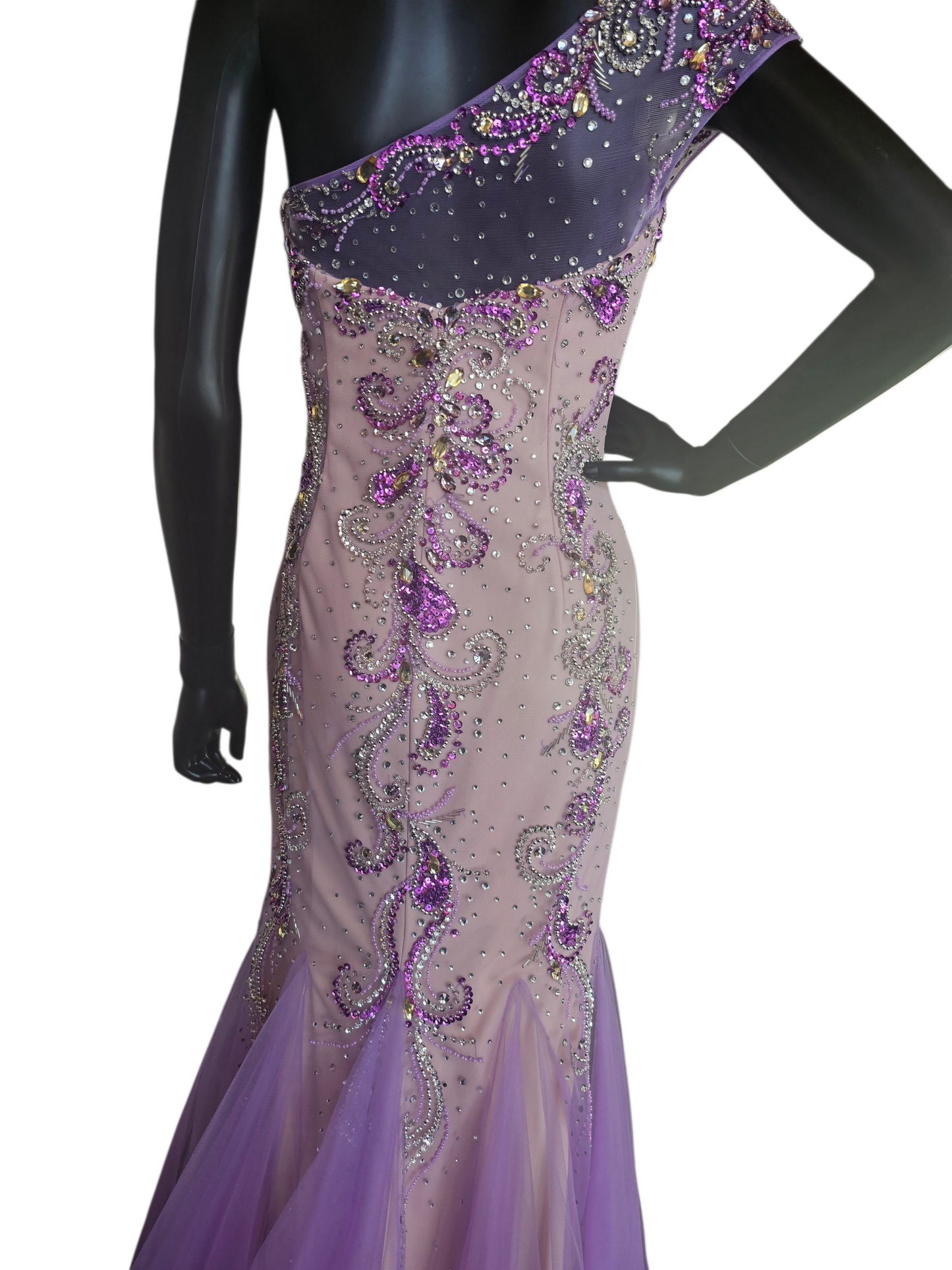 Purple/Lavender Beaded FIt/Flare One Shoulder Formal/Prom Dress