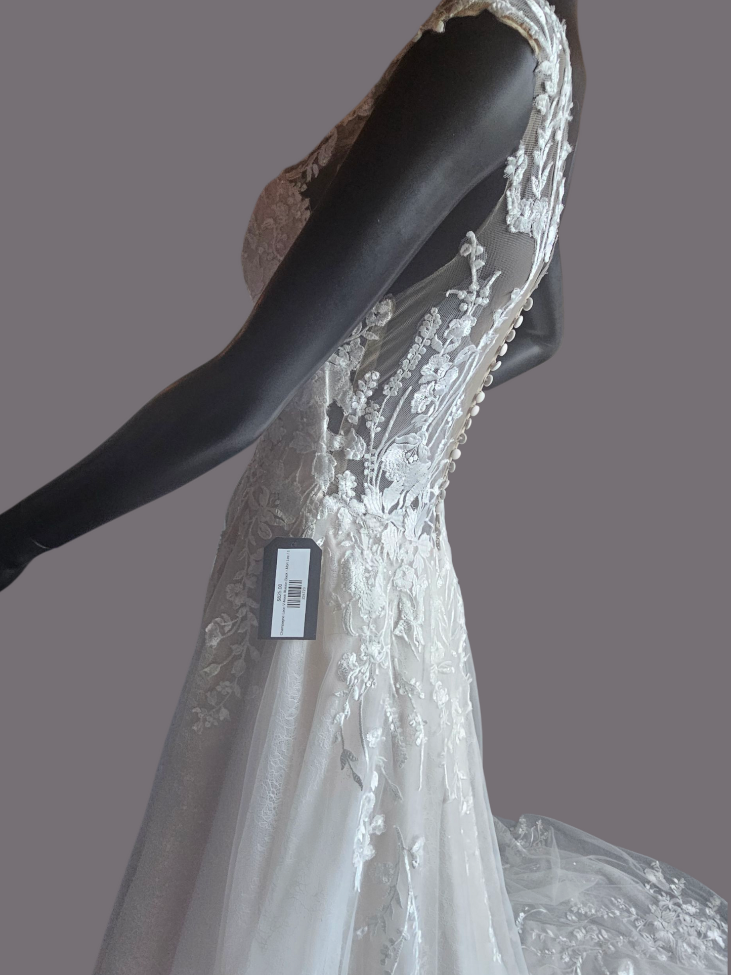 Champagne Lace V-Neck Illusion Back Wedding Gown - Mori Lee