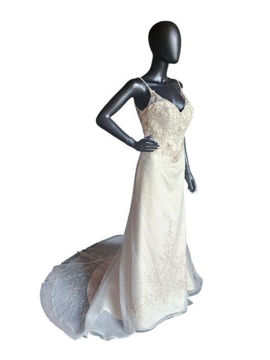 Champagne/Rose Gold Spaghetti Strap A-Line Wedding Gown - Beloved