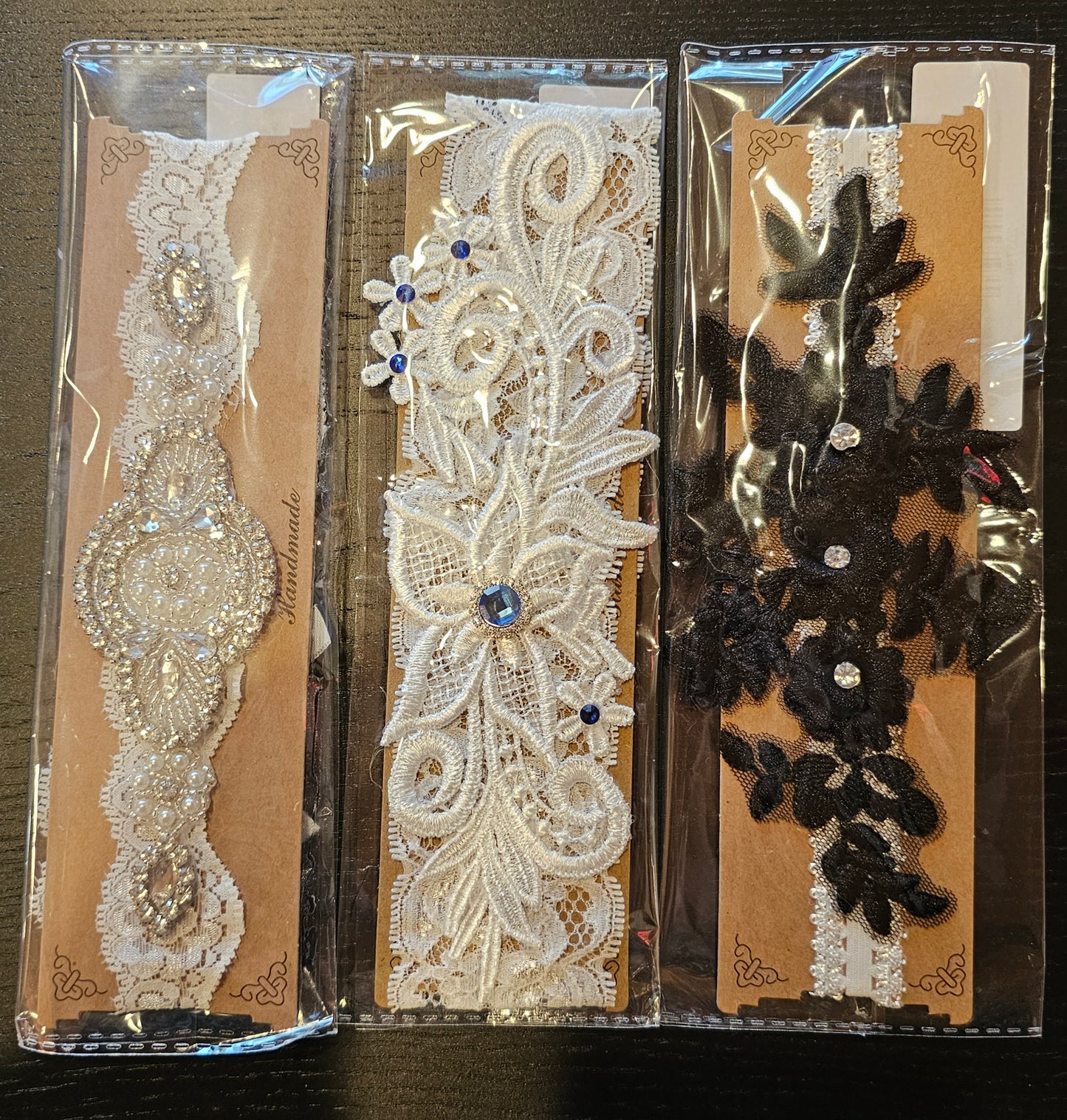 White Lace with Blue Rhinstone Garter Set (2)