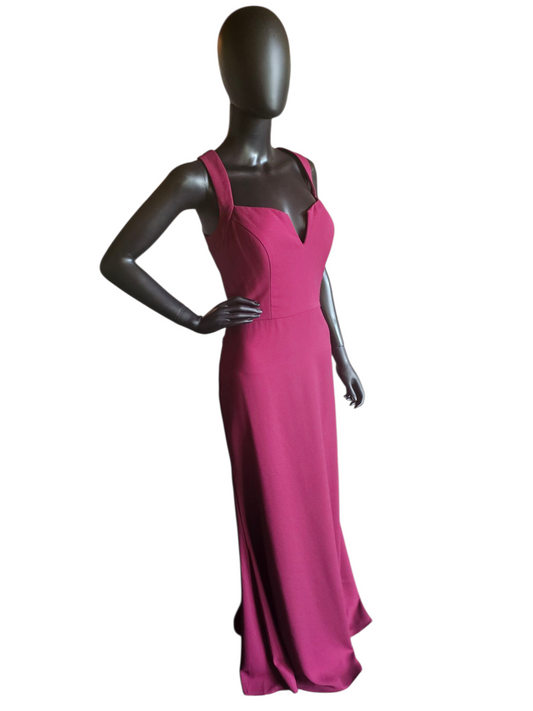 Burgundy Fitted Gown - Hayley Paige - Full Length Formal Gown