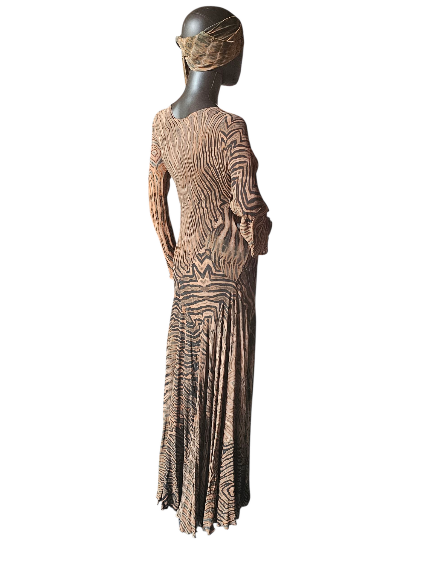 Brown/Black Shibori Silk Hand Dyed Bias Cut Maxi Swing Dress - Carter + Teri