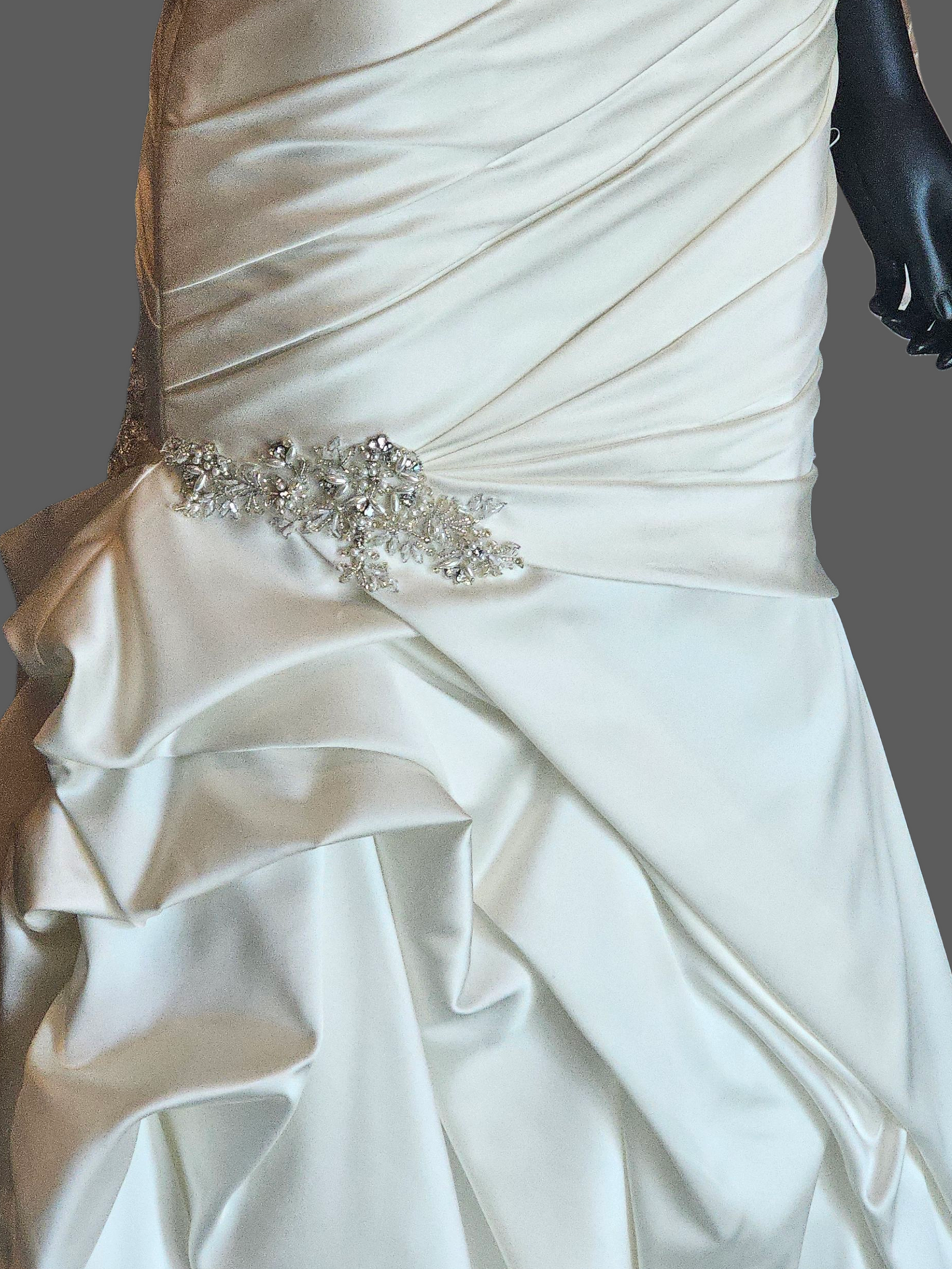 Ivory Silky Satin Side Sweep Fit/Flare Wedding Gown - Casablanca