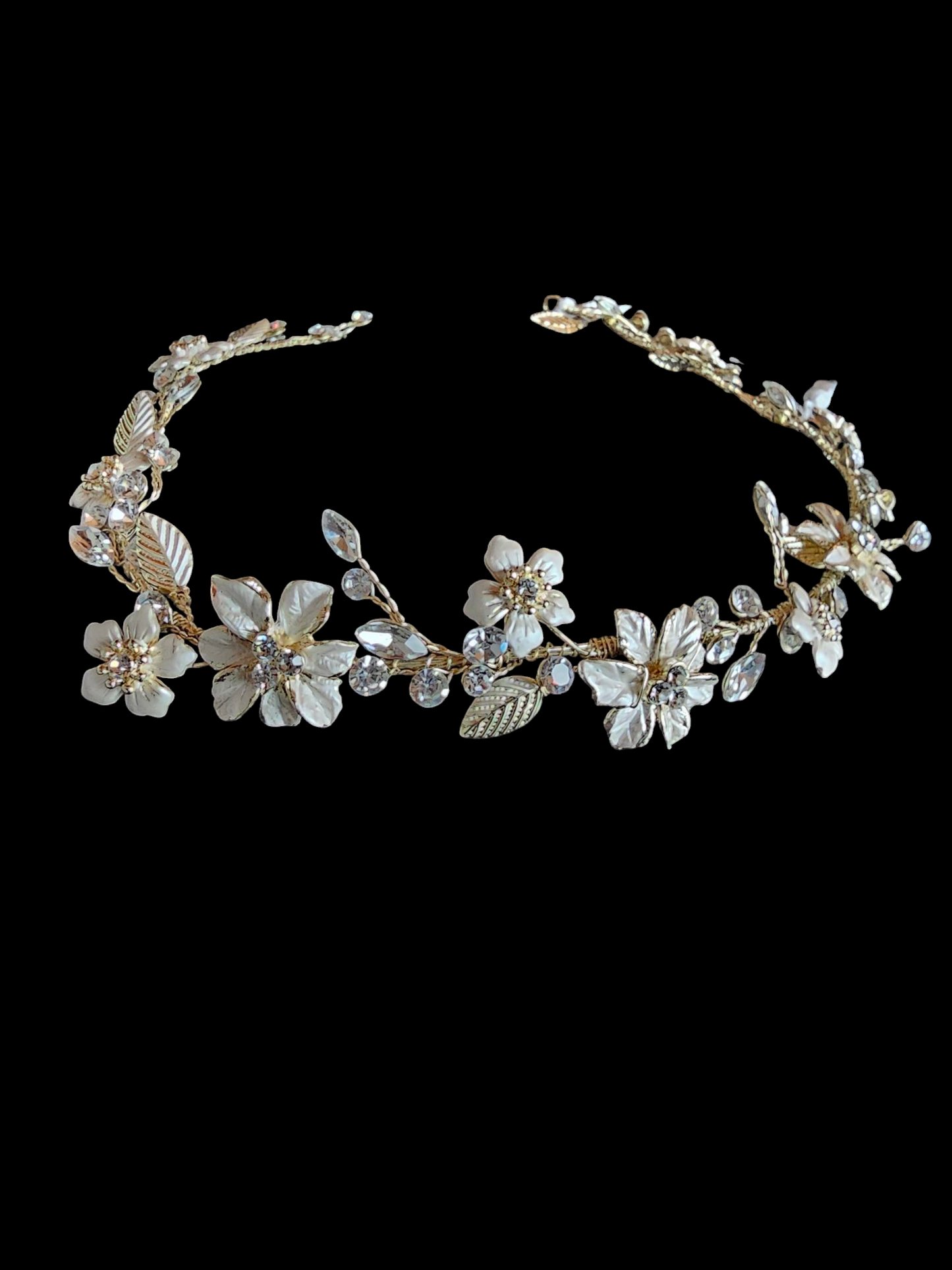 Gold Floral/Crystal Wire Hair Wreath Accessory