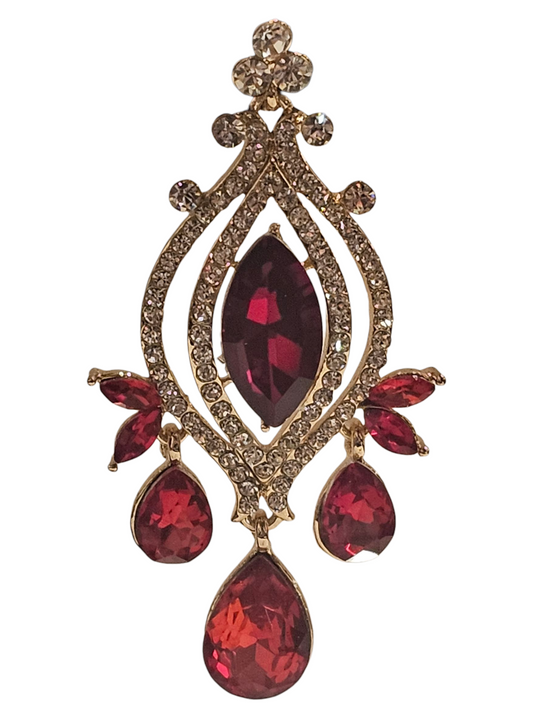 Ruby/Gold Teardrop Chandelier Earring