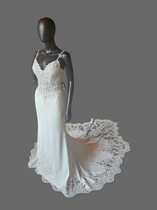 Lace Bodice/Crepe Fitted Wedding Gown - Martin Thornburg