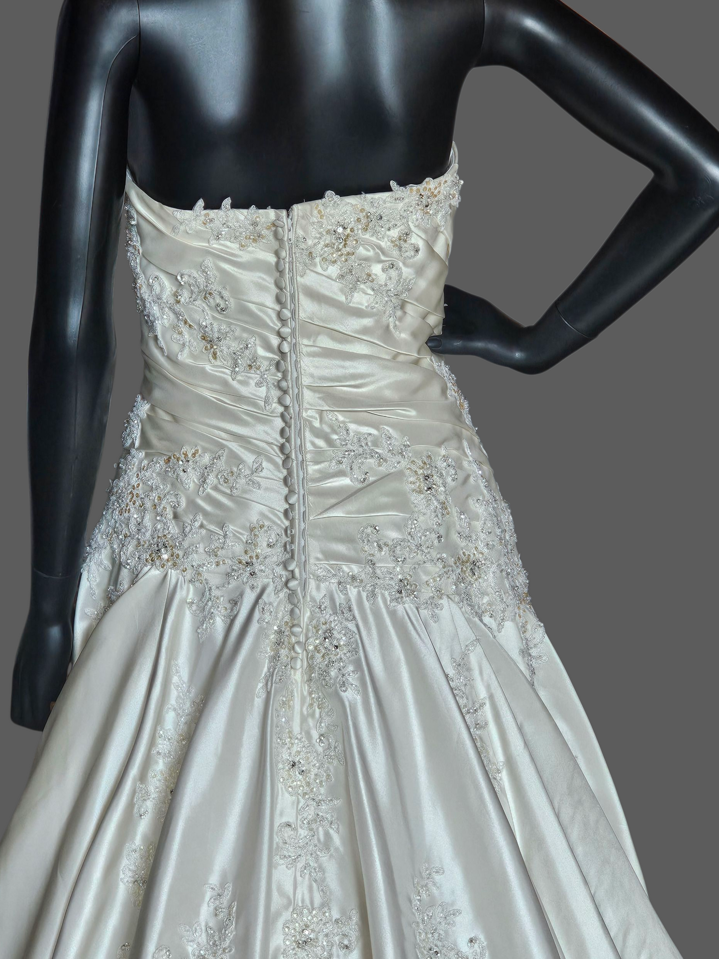 Ivory Taffeta Lace Embellish Wedding Gown - Blue