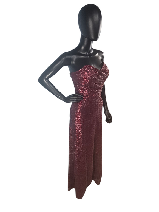 Bordeaux Sequin Halter Full Length Formal Gown - Mori Lee