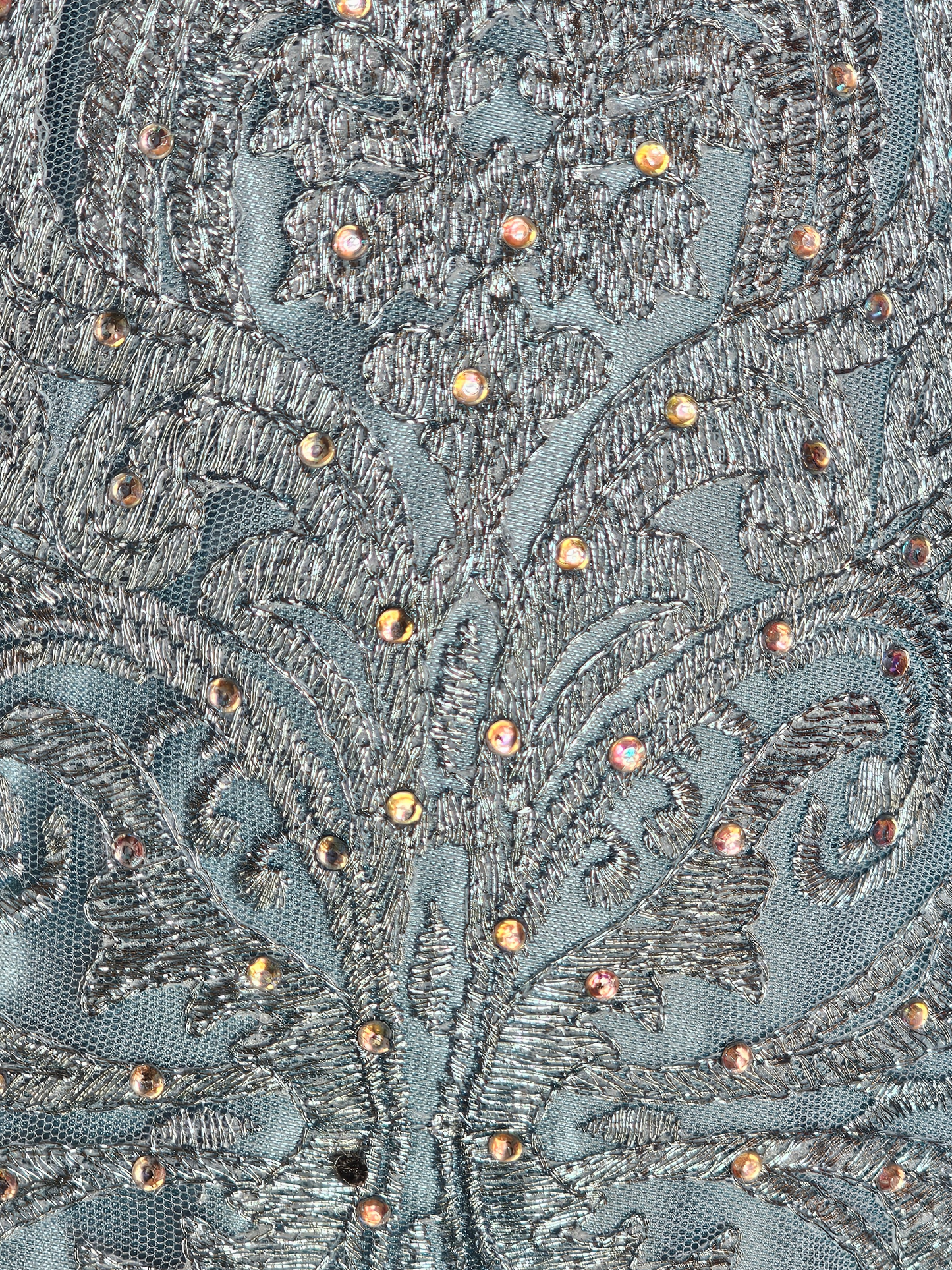Steel Blue Lace Belted Plunge A-line Formal Dress - LA Merchandise