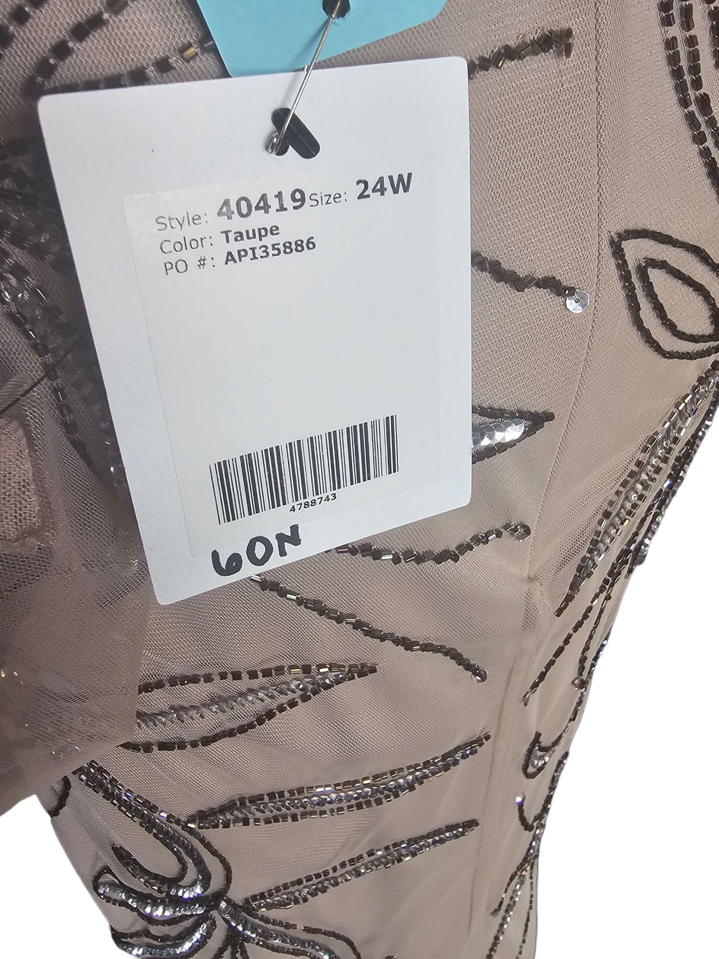 Taupe Beaded Mesh Bell Sleeve Formal Gown - Adrianna Papell