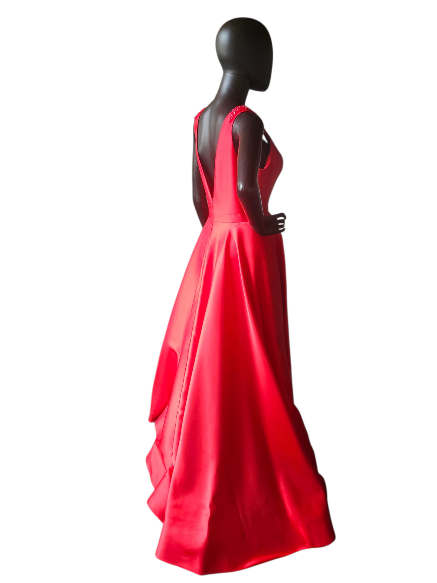 Red Mikado A-Line Plunge V-Neck Formal Dress - Sherri Hill