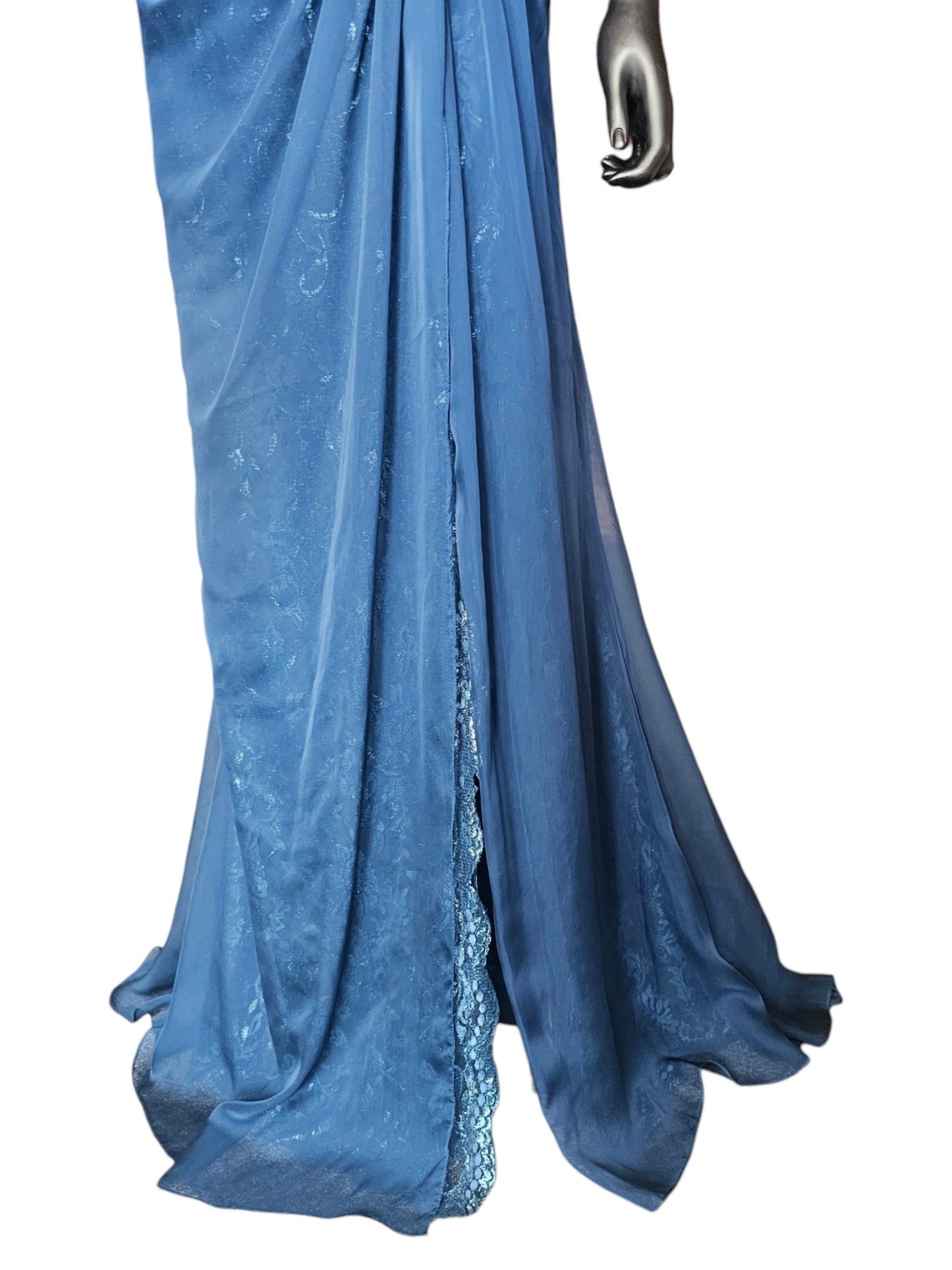 Navy Moms Dress Lace Cap Sleeve Lace Train Beaded Applica Sweetheart Neck - Feriani Couture