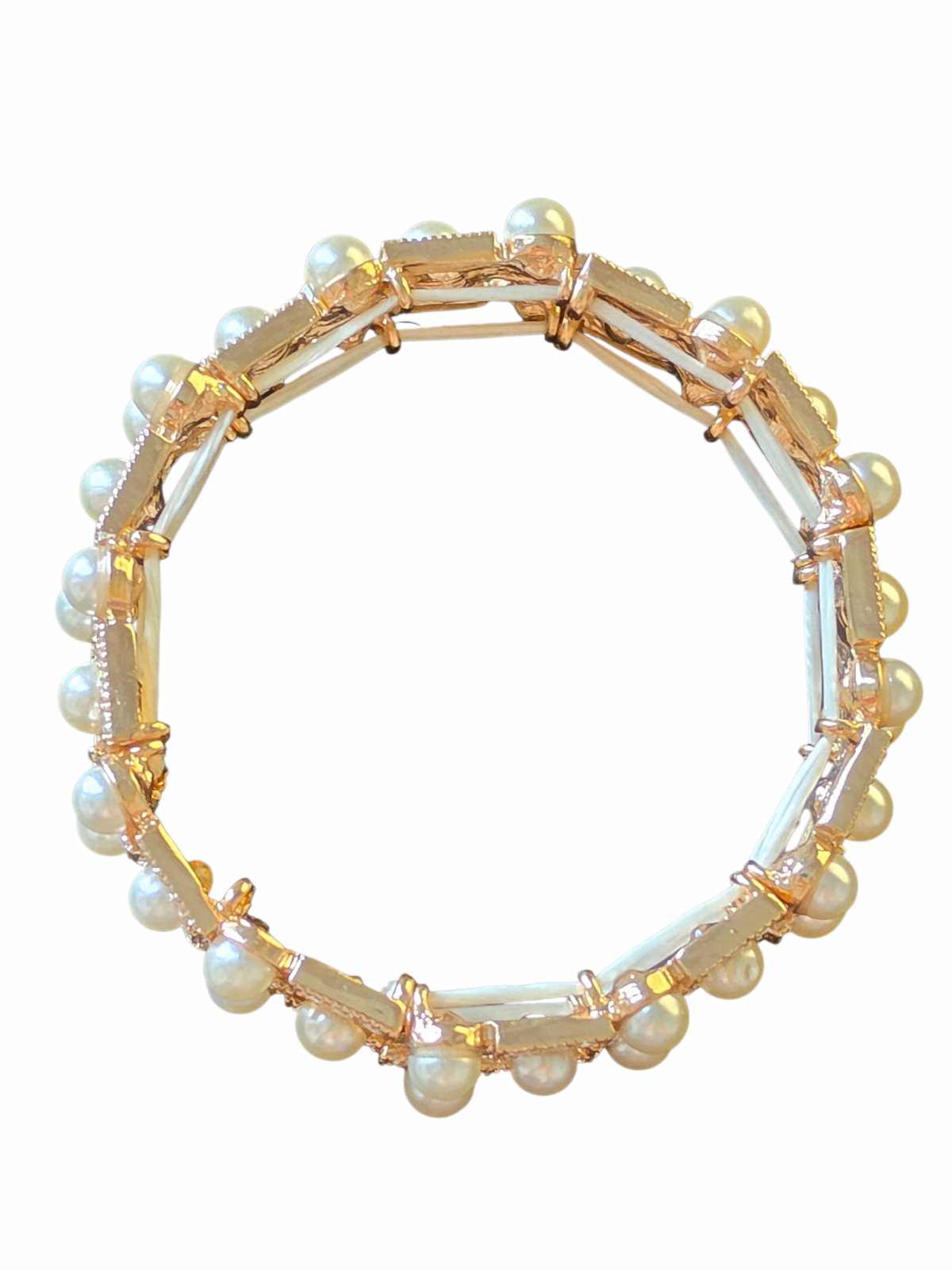 Gold/Pearl/Rhinestone Stretch Bracelet