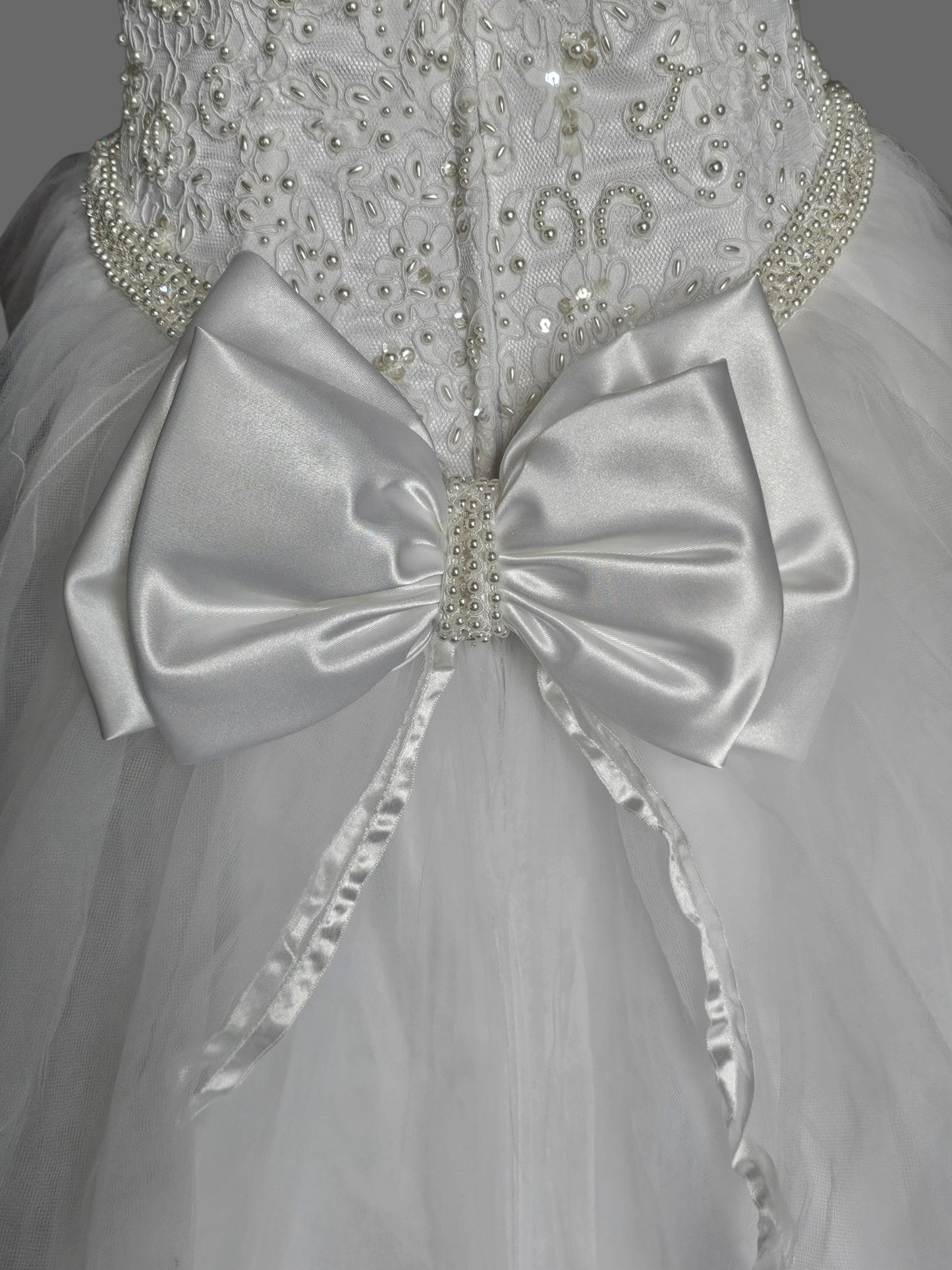 Vintage 90's Pearl Racer Halter Tulle Ballgown Wedding Dress - Mori Lee