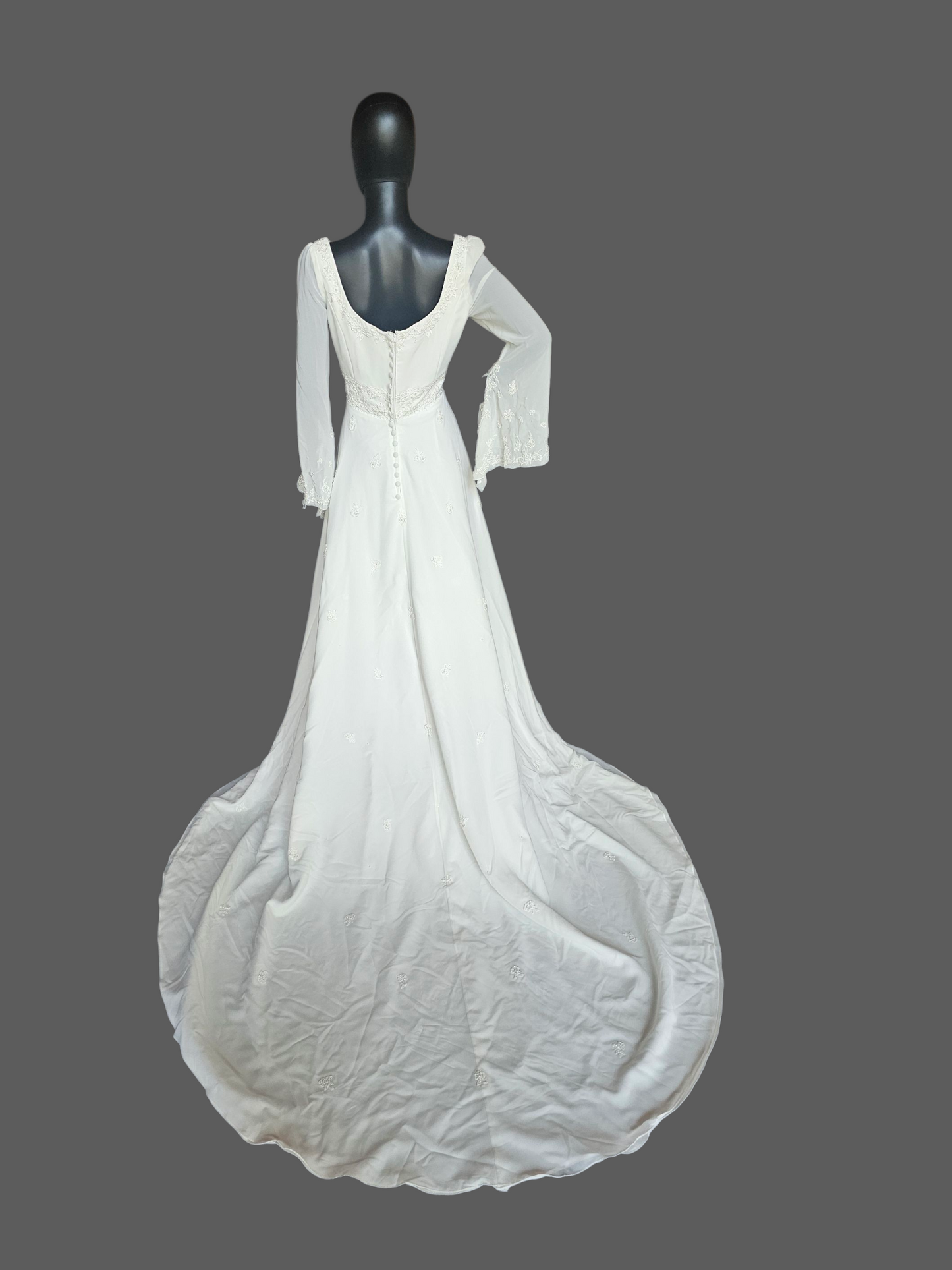 Vintage Ivory Chiffon Empire Waist Scoop Neck Renaissance Sleeve Wedding Dress - Mori Lee