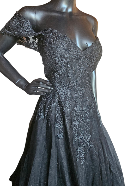 Black Off Shoulder Sparkle Wedding Gown - Nox NWT