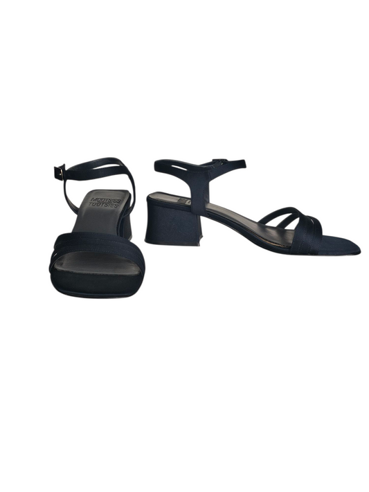 Navy Satin Strappy Sandal Block Heel