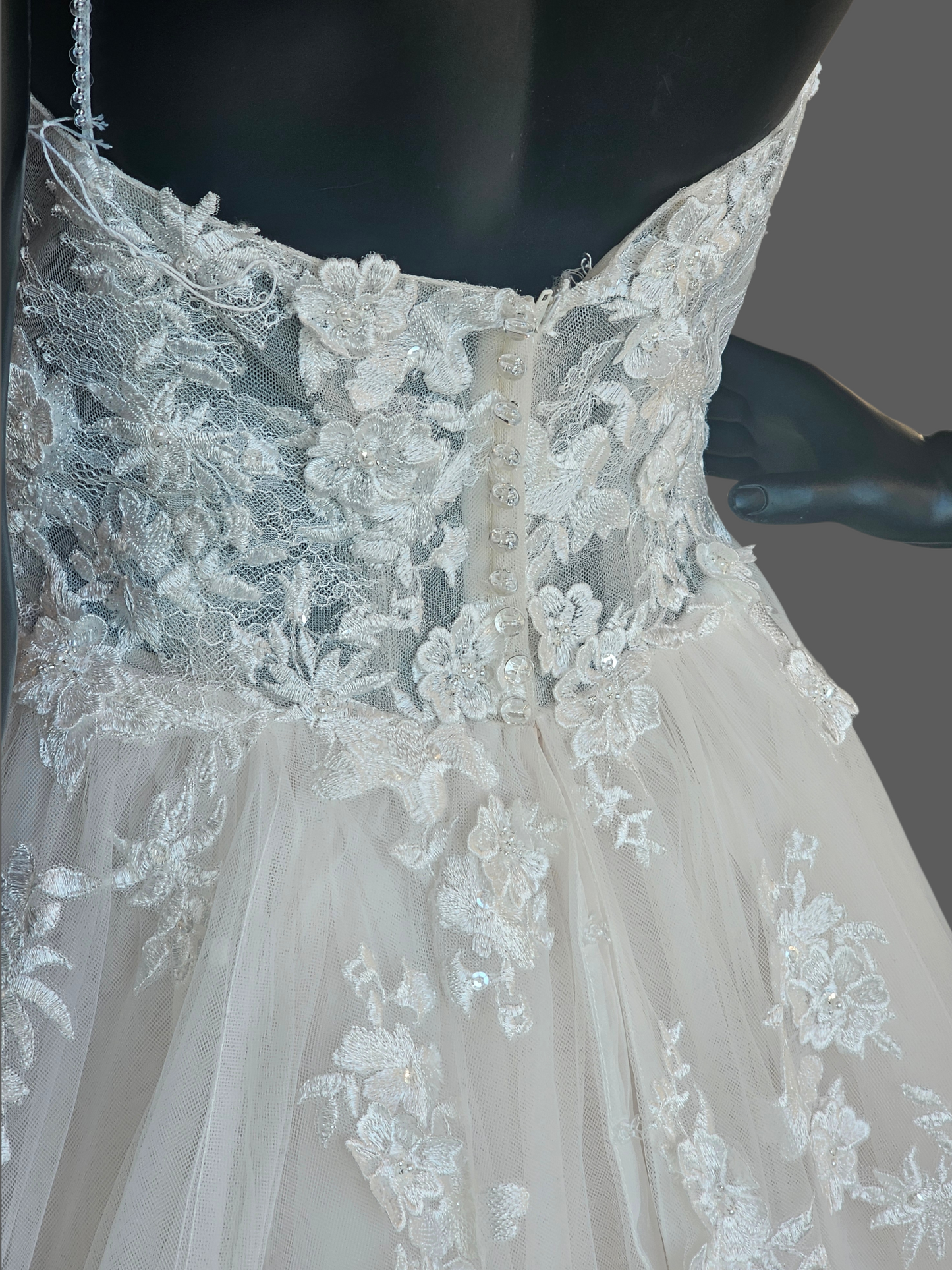 Ivory/Champagne 3D Floral Full Skirt Boho Lace Illusion Bodice Wedding Gown - Beloved