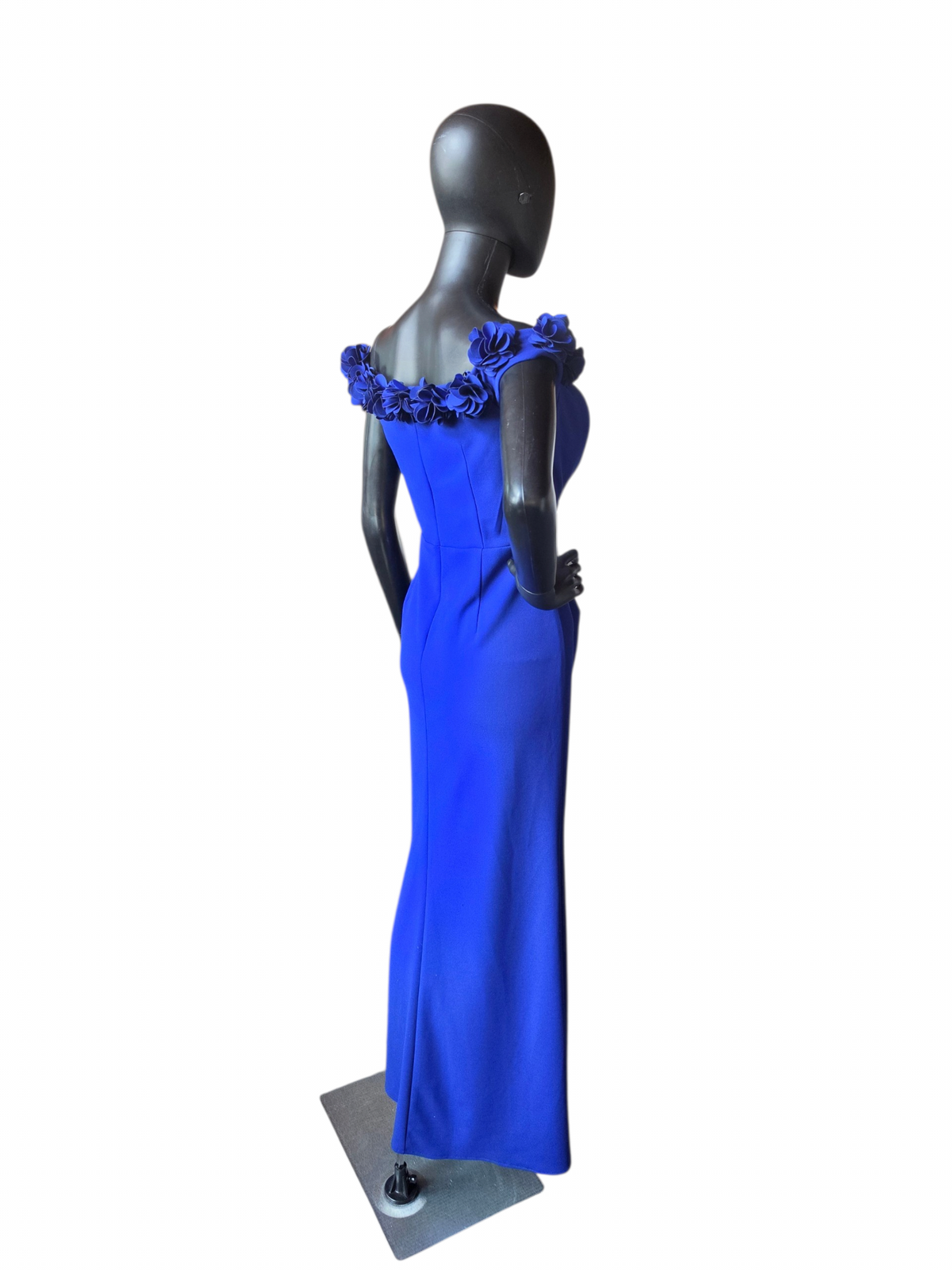 Royal Blue Floral Off Shoulder Formal Dress - Jeanne Alexander