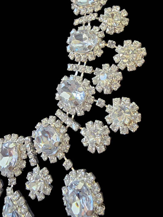 Large White Crystal Cluster Necklace/Earring Set