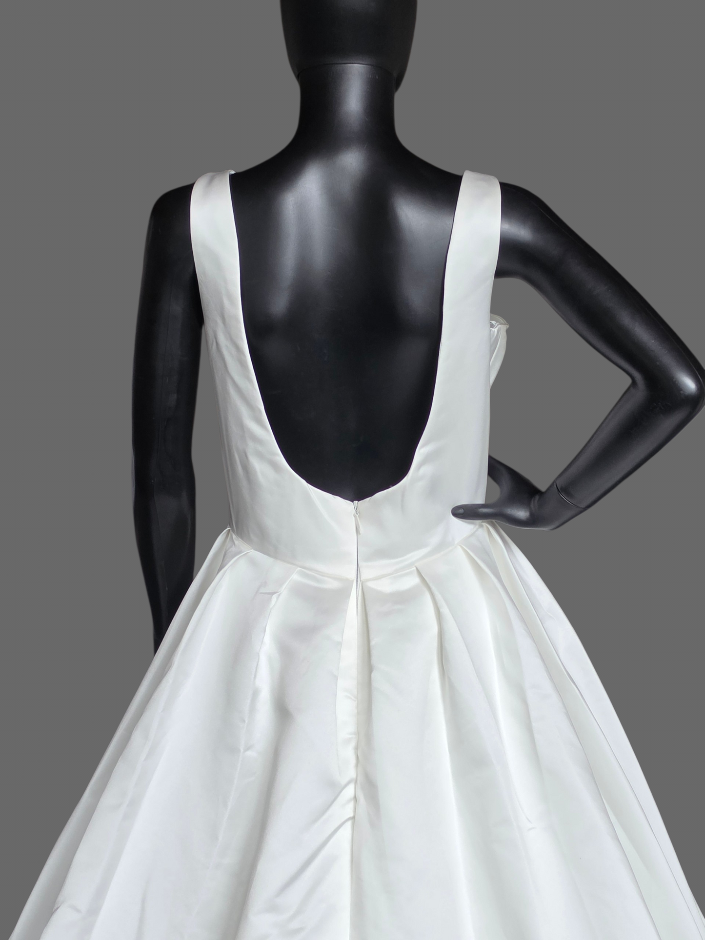 Ivory Satin Boat Neck Box Pleat