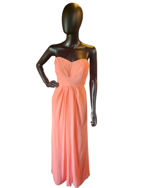 Coral Chiffon Strapless Full Length Formal Gown - NWT Davids Bridal