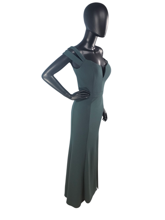 Fit/Flare Evergreen Crepe Full Length Formal Dress - Bill Levkoff