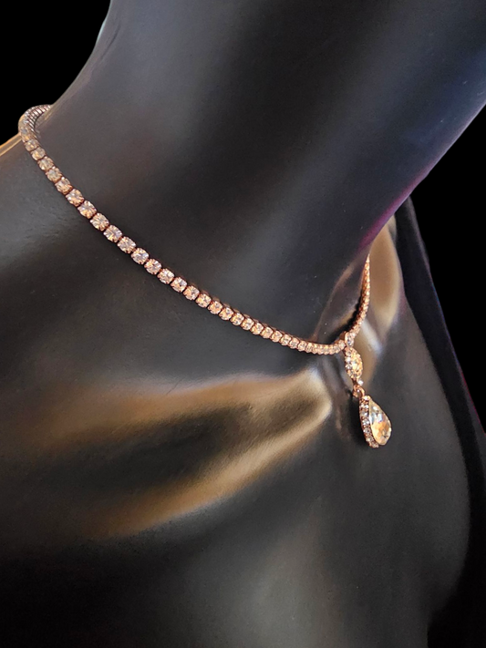 Rose Gold Rhinestone Teardrop Necklace