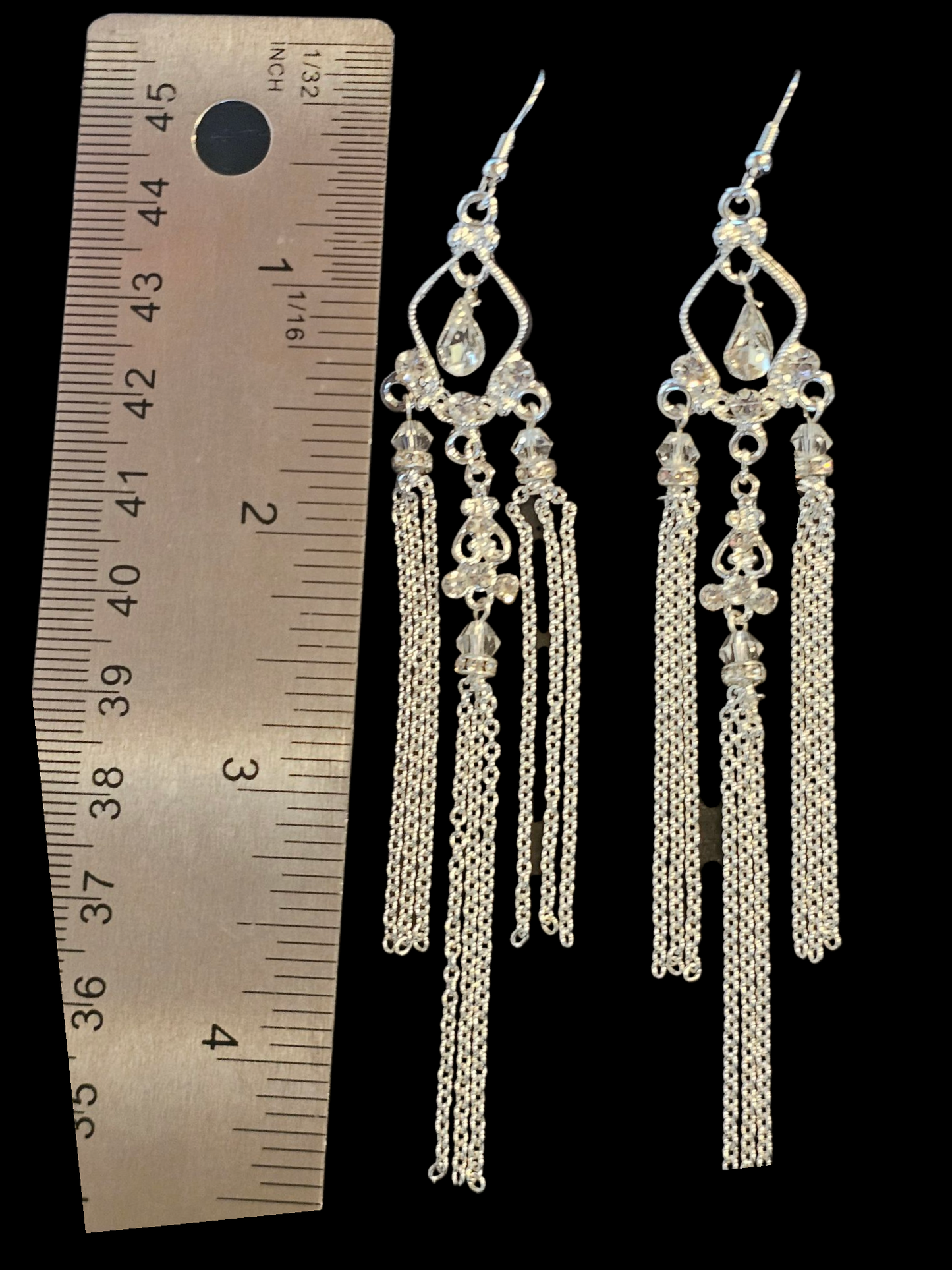 Silver Chain/Crystal Long Dangle Earring - Marionat